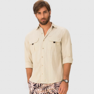Camisa UV com Proteção Solar Masculina Tenerife Cor Areia Tamanho GG UVLINE
