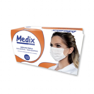 Máscara Descartável Tripla Branca com Elástico | Caixa com 50 Unidades (Medix)