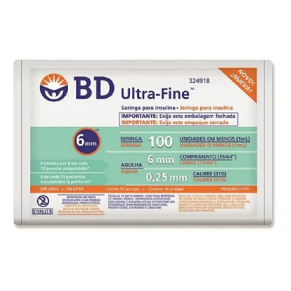 SERINGA DE INSULINA 100UI AG 06X2,5 C/10UNID  324918 ULTRA-FINE