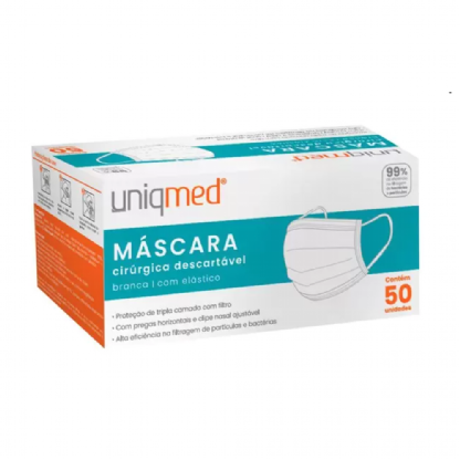 MASCARA TRIPLA CIRURGICA DESCARTAVEL BRANCA C/50UND UNIQMED - 5460.