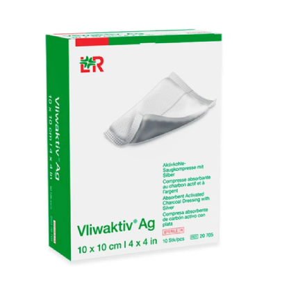 VLIWAKTIV AG ACT CHARCOAL DRESS. W. SILVER ESTERIL 10 X 10 CM