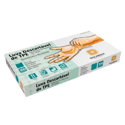 LUVA TPE DESCARTÁVEL SEM PÓ TRANSPARENTE | DESCARPACK CX C/100