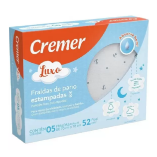 FRALDA TECIDO CREMER LUXO ESTAMPADA MASCU C/ 5