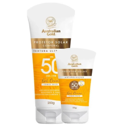 AUSTRALIAN GOLD KIT PROTETOR SOLAR CORPORAL 200G + FACIAL FPS 50 50G