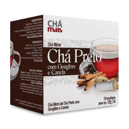 CHA MAIS/CLINICMAIS CHA PRETO COM GENGIBRE E CANELA 10 SACHES 12G