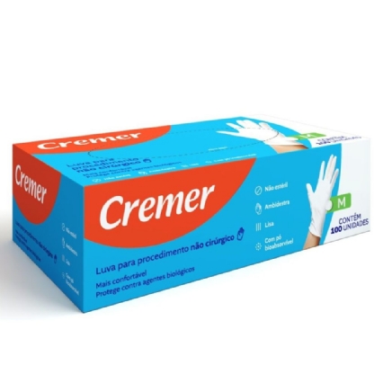 LUVA DE PROCED LATEX C/ TALCO M CX 100 UNID CREMER