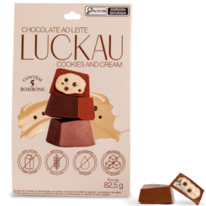 BOMBOM AO LEITE  COOKIE  CREAM S/ AÇUCAR 5UN - LUCKAU
