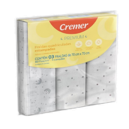 Fralda Premium Estampada 3 Unidades | Cremer 70cm x 70cm