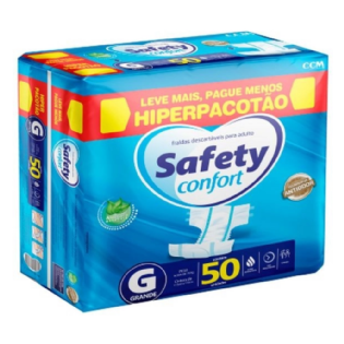 FRALDA SAFETY CONFORT G | PACOTÃO HIPER COM 50 UNIDADES