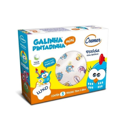 FRALDA LUXO BAINHA GALINHA PINTADINHA MINI 70X68cm CX C/12 PCT C/5UNDS