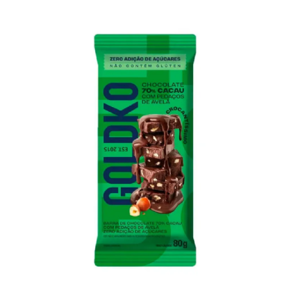 GOLDKO BARRA DE CHOCO 70% CACAU COM AVELA ZERO ACUCAR 80G.