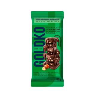 GOLDKO BARRA DE CHOCO 70% CACAU COM AVELA ZERO ACUCAR 80G.