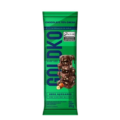 GOLDKO CHOC 70 CACAU COM AVELA 20G.