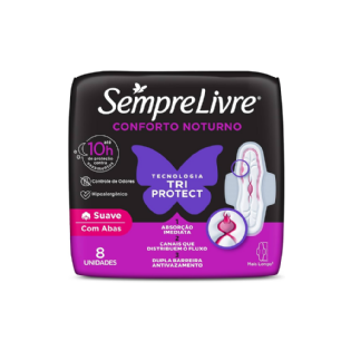 ABSORVENTE SEMPRE LIVRE NOTURNO  ABAS SUAVE  PCT C/ 8 UNI