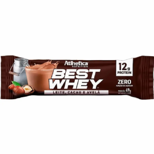BARRA BEST WHEY ATLHETICA LEITE/CACAU/AVELA 49G