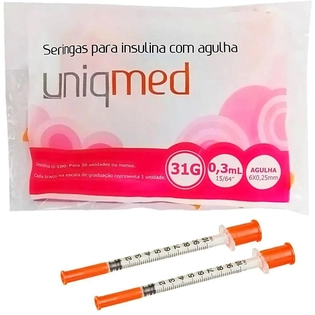 Seringa de Insulina Uniqmed 0,3ml | Caixa com 10 Unidades 6mmx0,25