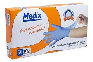 LUVA NITRÍLICA AZUL S/TALCO M | MEDIX BRASIL - CX C/100