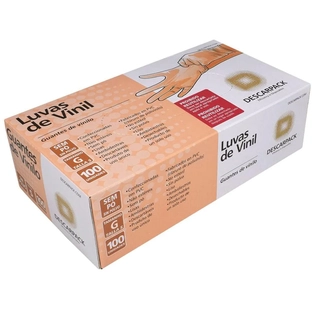 LUVA DE PROCEDIMENTO VINIL SEM PÓ G TRANSPARENTE C/100 | DESCARPACK