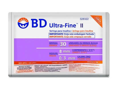 Seringa de Insulina 30UI | AG 06x2,5 C/10 Unidades - Ultra-Fine 324916