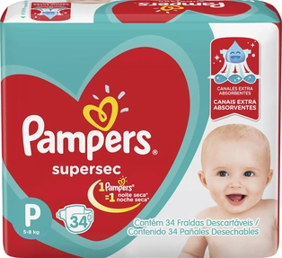 FRALDA PAMPERS SUPER SEC P | Pacote com 34 Unidades