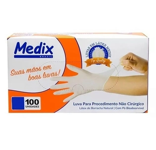 LUVA DE PROCEDIMENTO EM LÁTEX COM PÓ TAM P | 100 UNIDADES MBLIF