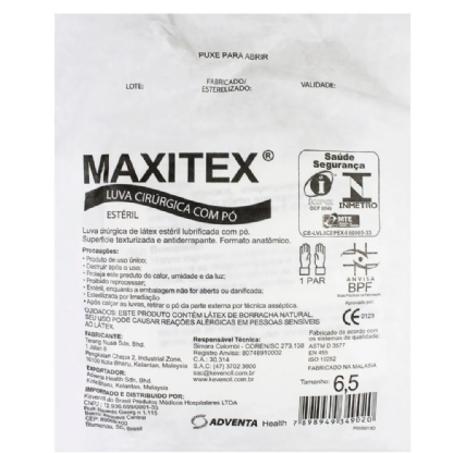 LUVA CIRURGICA LATEX MAXITEX S PO - 8,0