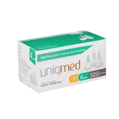 AGULHA CANETA INSULINA UNIQMED 4MM 32G CX 100 UN
