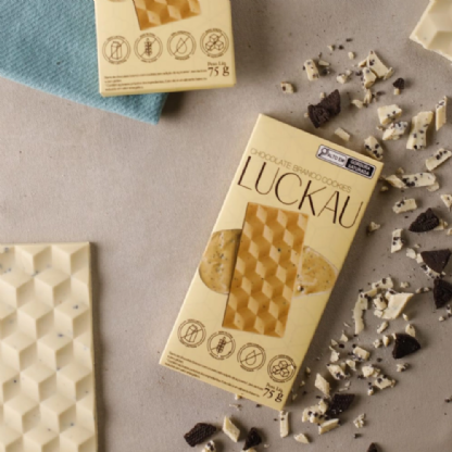 BARRA CHOCOLATE B C/ COOKIES S AÇUCAR 75G - LUCKAU.