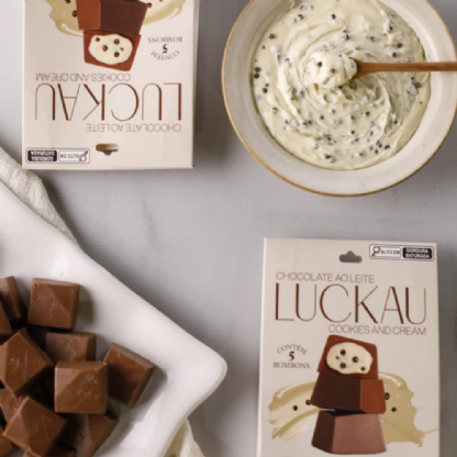 BOMBOM AO LEITE  COOKIE  CREAM S/ AÇUCAR 5UN - LUCKAU