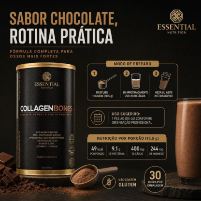 ESSENTIAL COLLAGEN BONES CHOCOLATE LATA  555g/30DS
