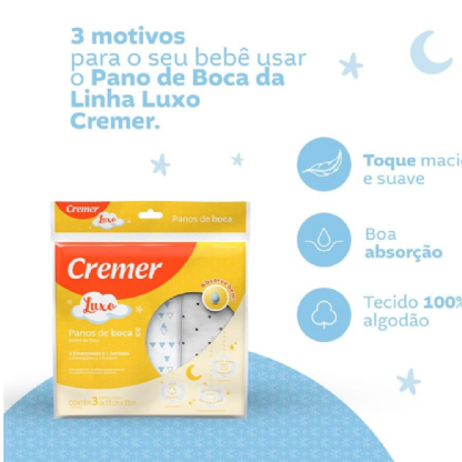 Pano Boca Neutro 35x35cm | Cremer - Pacote com 3 Unidades