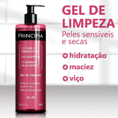 PRINCIPIA GEL LIMPEZA HIDRATANTE 9,5% TENSOATIVOS + 30% GLICERINA + 1% EXTRATO ALGUDAO SKINCARE GL-03 500ML

